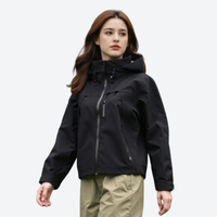 
                  
                    Lightweight women's rain jacket - black jacket views, on-model side view, for everyday urban wear in rain
                  
                