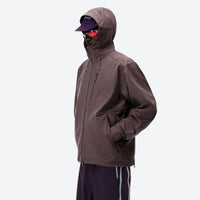 
                  
                    Men's waterproof softshell jacket - mauve and black color variants side and back views, for rain and wind protection
                  
                