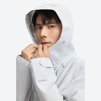 
                  
                    Lightweight waterproof hooded jacket for men - light gray color variant front and side views, for rain and wind protection
                  
                
