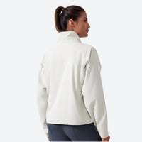 
                  
                    Slim fit fleece-lined jacket for women - purple and white color variants side and back views, stand collar design
                  
                