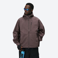 
                  
                    Seamless waterproof softshell jacket - mauve and black color variants side and back views, for hiking and outdoor adventures
                  
                