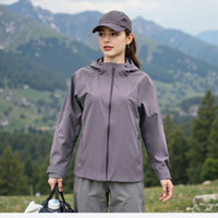 
                  
                    Curve women's 3L hardshell waist-cinching jacket - lavender mauve jacket front and lifestyle views
                  
                