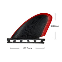 
                  
                    Performance quad fin set 4-pack - red black quad fin set views and dimensions, for performance shortboard surfing
                  
                