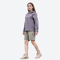 
                  
                    Women's hooded hardshell with slim waist fit - lavender mauve jacket front and lifestyle views, on-model back view
                  
                
