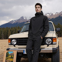 
                  
                    Men's insulated softshell with hood - black jacket views, for mountain and trail activities
                  
                