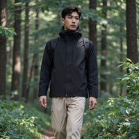 
                  
                    Rove men's 3M Thinsulate softshell jacket - black jacket views, on-model side view, for travel and active lifestyles
                  
                
