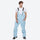 Breathable 2-layer colorblock ski jacket with suspender bibs - ice blue jacket with white pants, for skiing and snowboarding