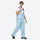 Unisex snowboard jacket and bibs set - ice blue bib pants, on-model front view, for resort and backcountry days