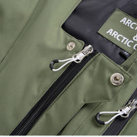 
                  
                    Unisex waterproof 2L snow jacket and bib pants - olive green bib pants, 2-layer waterproof breathable shell
                  
                