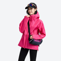 
                  
                    Lightweight waterproof hooded jacket for women - hot pink color variants and front views, for hiking and mountain adventures
                  
                