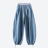
                  
                    Breathable knit trail pants with cuffed hem - dusty blue knit cargo pants, back product view, for warm-weather trekking
                  
                