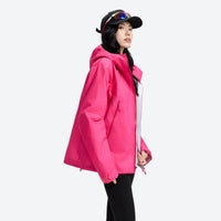 
                  
                    Women's 3L rain jacket under 300g - hot pink color variants and front views, for trail running and active outdoor sports
                  
                
