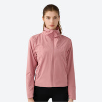 
                  
                    Slim fit fleece-lined jacket for women - close-up details of stand collar and slim fit, for cool weather protection
                  
                