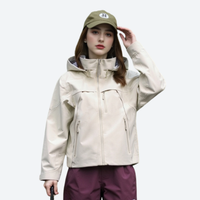
                  
                    Lightweight women's rain jacket - off-white cream jacket views, on-model front view, for everyday urban wear in rain
                  
                