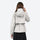 Women's hooded hardshell with slim waist fit - light gray off-white jacket front and lifestyle views, on-model back hood view