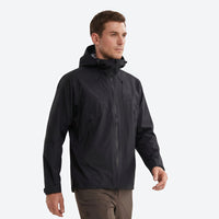 
                  
                    Lightweight waterproof hooded jacket for men - black color variant front views, for trail running and active outdoor sports
                  
                