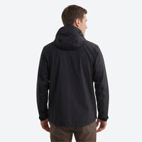 
                  
                    Men's 3L hardshell jacket ultra-light - black color variant front views, on-model side view, for rain and wind protection
                  
                