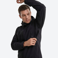 
                  
                    Men's 3L rain jacket under 300g - black color variant front views, for travel and everyday wear
                  
                