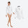 Coral women's 2.5mm one-piece wetsuit - high-neck white wetsuit front and detail views, for beach and ocean adventures