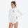 White neoprene diving suit with black trim - high-neck white wetsuit front and detail views, for surfing and water sports