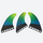 Honeycomb carbon tri-fin Futures system - green blue gradient thruster fin set views, for shortboard and funboard surfing