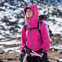 
                  
                    Women's 3L hardshell jacket waterproof - pink color variant front and side views, for travel and everyday wear
                  
                
