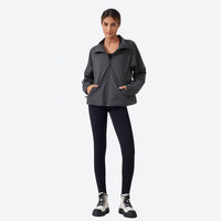 
                  
                    Women's water-repellent softshell jacket - gray and teal color variants front views, for travel and casual outings
                  
                