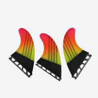 
                  
                    Gradient Futures carbon fiber thruster fin set - green blue fins installed on surfboard, for all-around performance
                  
                