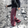 Unisex fleece-lined water-repellent hiking pants - plum fleece-lined hiking pants with black fleece top