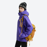 
                  
                    Women's 3L hardshell jacket ultra-light - lime green and purple color variants side and back views
                  
                