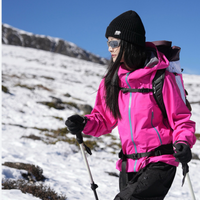
                  
                    Lightweight hooded rain jacket for women - pink color variant front and side views, for rain and wind protection
                  
                