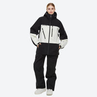 
                  
                    Unisex waterproof 2L snow jacket and bib pants - gray and black colorblock jacket with black pants
                  
                