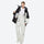 Unisex snowboard jacket and bibs set - black and white colorblock jacket with white pants, adjustable suspenders on bib pants