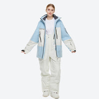 
                  
                    Unisex waterproof 2L snow jacket and bib pants - rose pink, front view with arms out, for resort and backcountry days
                  
                