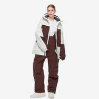 
                  
                    Unisex snowboard jacket and bibs set - coffee brown and white colorblock jacket with coffee pants
                  
                
