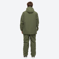 
                  
                    Unisex snowboard jacket and bibs set - olive green jacket with olive pants, for resort and backcountry days
                  
                