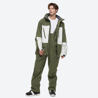 
                  
                    Breathable 2-layer colorblock ski jacket with suspender bibs - olive green jacket with olive pants
                  
                