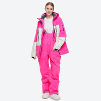 
                  
                    Breathable 2-layer colorblock ski jacket with suspender bibs - ice blue bib pants, for skiing and snowboarding
                  
                