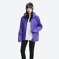 
                  
                    Lightweight waterproof hooded jacket for women - close-up details of zippers cuffs and seams, for rain and wind protection
                  
                