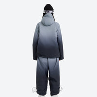 
                  
                    Unisex gradient print snowboard jacket and pants - black gradient jacket with pants, for powder and piste riding
                  
                