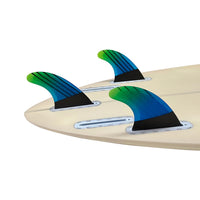 
                  
                    Gradient color thruster fins 3-pack - green blue gradient thruster fin set views, for thruster setup boards
                  
                