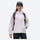 Women's hooded hardshell with slim waist fit - light pink beige jacket front and lifestyle views, on-model back hood view