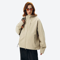 
                  
                    Men's waterproof softshell jacket - mustard and beige color variants front views, for mountain and trail activities
                  
                