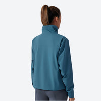 
                  
                    Women's fleece softshell jacket with stand collar - gray and teal color variants front views, for travel and casual outings
                  
                