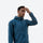 Men's hooded outdoor jacket - teal blue jacket views, on-model side view, for travel and active lifestyles