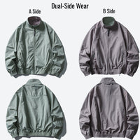 
                  
                    Flip reversible water-repellent softshell jacket - rainy porcelain teal dual-side jacket views, on-model hood side view
                  
                