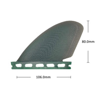 
                  
                    Honeycomb carbon quad fins Futures system - dark green gray quad fin set views and dimensions, on-model back view
                  
                