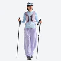 
                  
                    Breathable knit trail pants with cuffed hem - lavender knit cargo pants with lavender top, for warm-weather trekking
                  
                