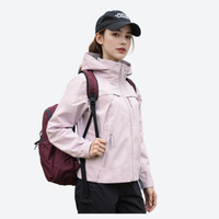 
                  
                    Lira women's 3L waterproof hardshell jacket - pink jacket views, on-model back view, for everyday urban wear in rain
                  
                
