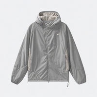 
                  
                    Gray cloud-fleece hooded outdoor jacket back view
                  
                